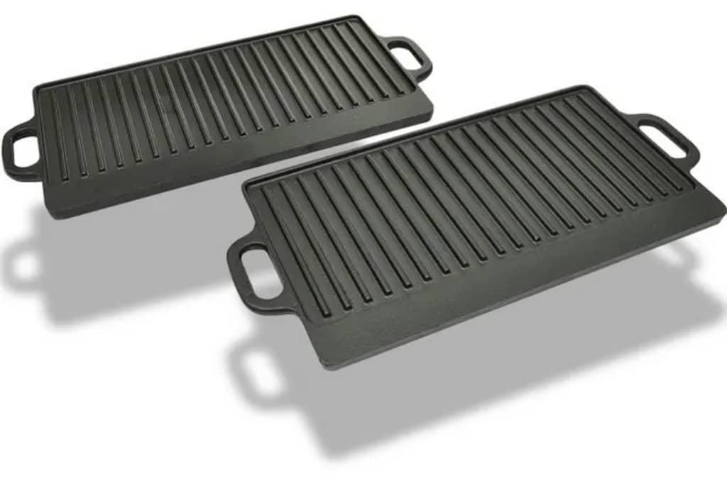 Zimilo 2er Set Grillplatte aus Gusseisen, beidseitig verwendbar, 46 x 23 cm, für Grill, Ofen und Pizza, mit glatter und gerippter Seite
