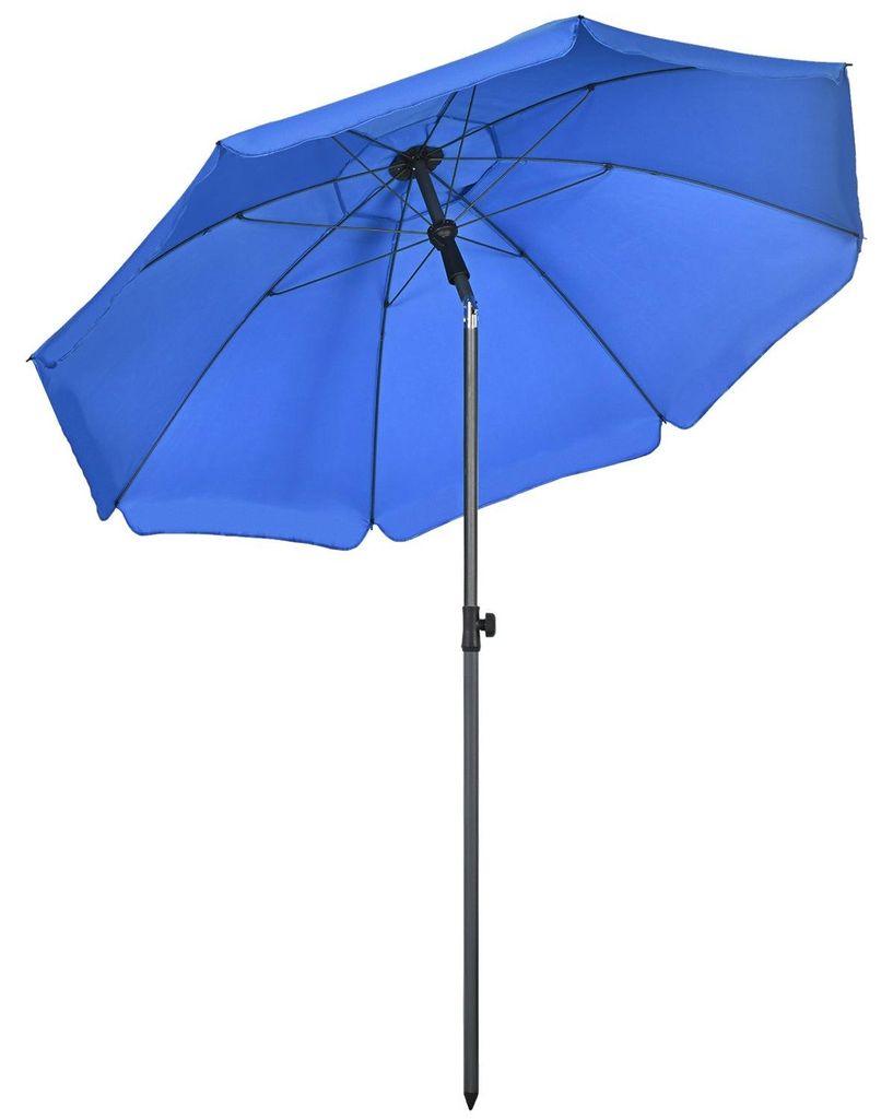 Terrassenschirm Ø180Cm Uv-Schutz Strandschirm Mit Verstellbarer Neigung, 8 Streben, Stahl, Blau