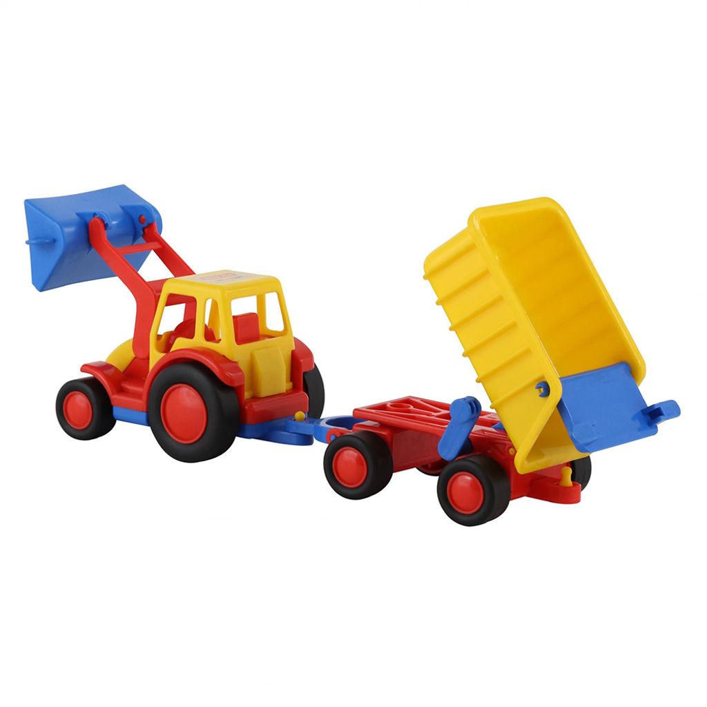 WADER Harzland Traktor mit Schaufel Anhänger Trecker Kinderspielzeug Sandkasten 