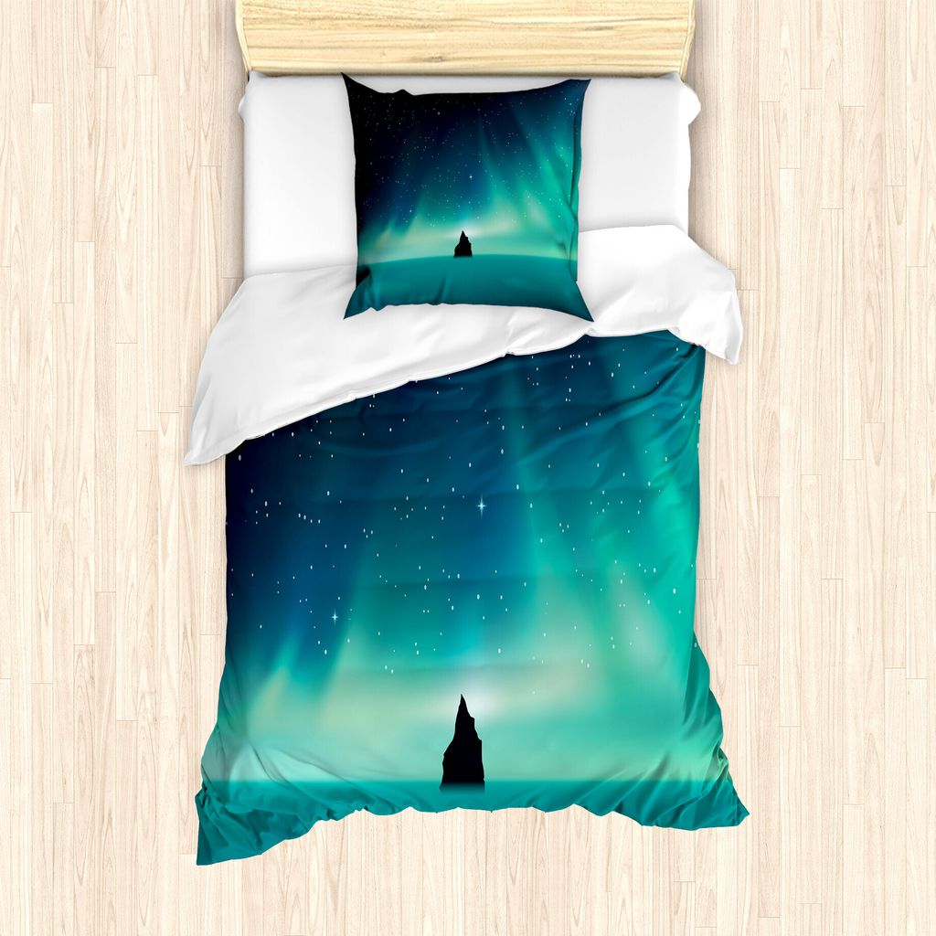 ABAKUHAUS Astral Bettbezug Set für Einzelbetten, Aurora Borealis Einzel-Felsen, Milbensicher Allergiker geeignet mit Kissenbezug, 135 cm x 200 cm ...