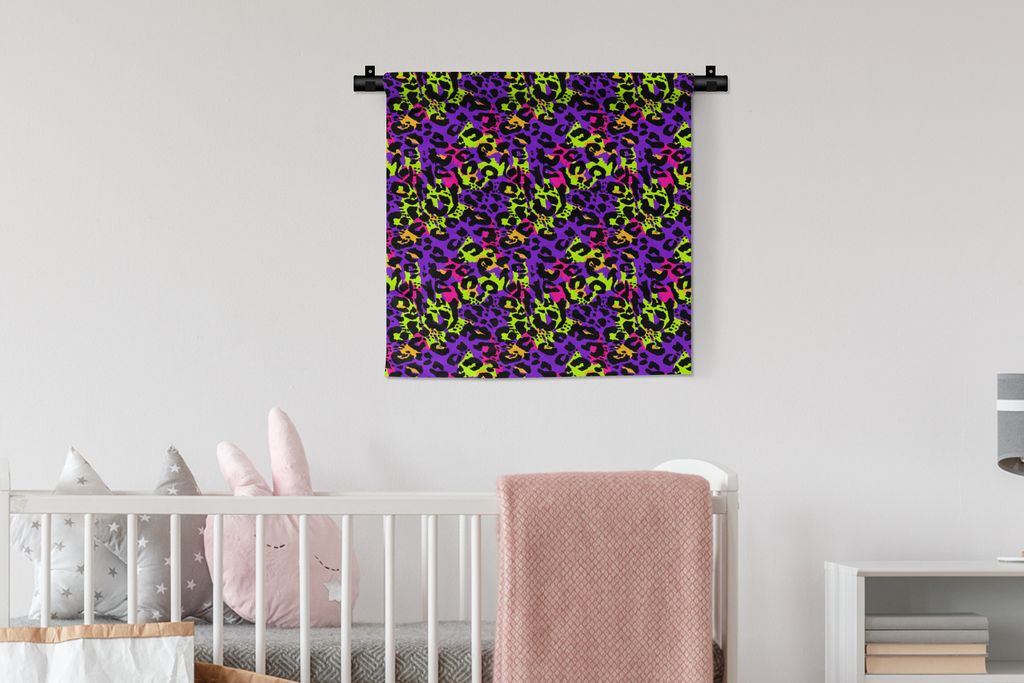 MuchoWow Wandteppich Wandbehang Tiermuster - Neon - Lila - Gelb 60x60 cm Tapisserie Dekoration Wandtuch - Dekorationen - Wand Decke