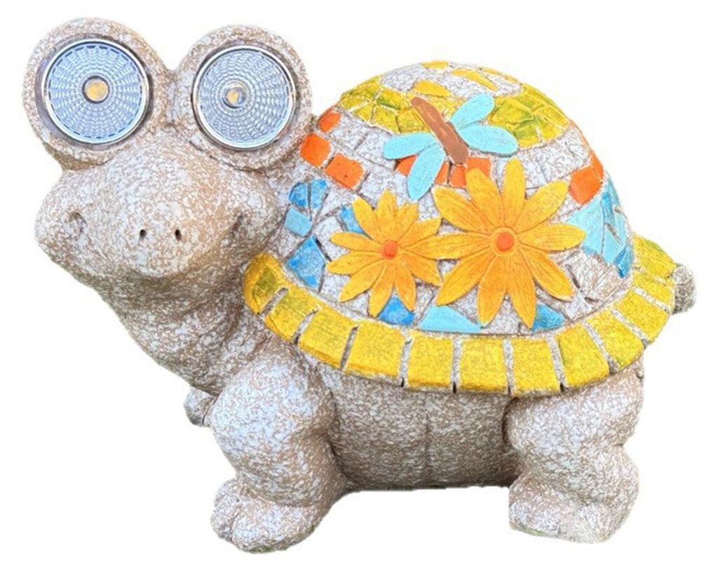 Gartenschildkrötenstatue mit Solarleuchten, Blumen-Schildkröten-Ornament für Garten und Rasen, ideales Einzugsgeschenk