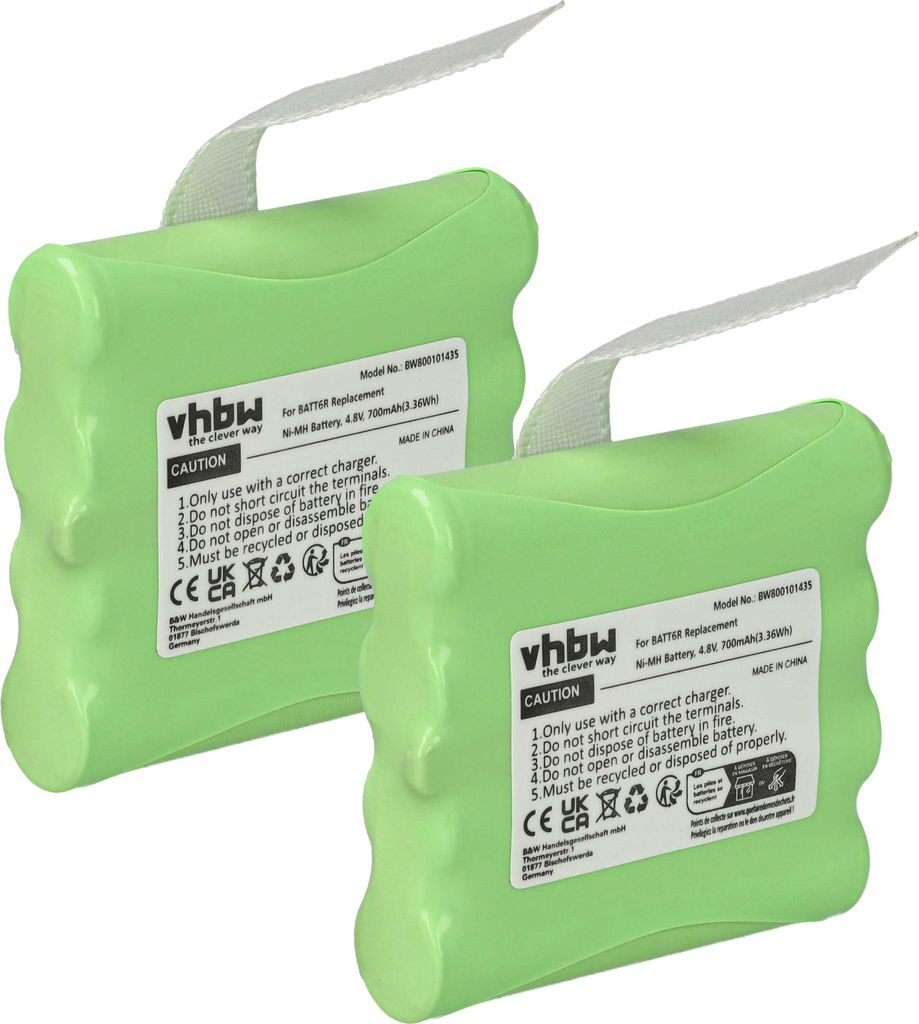 vhbw 2x Akku Ersatz für Midland BATT6R, BATT-6R für Funkgerät, Walkie Talkie (700 mAh, 4,8 V, NiMH)