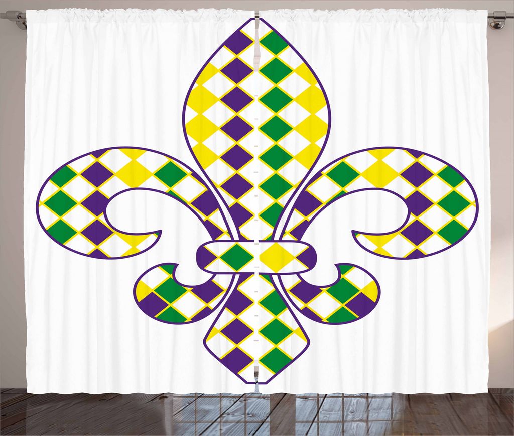 ABAKUHAUS Karneval Rustikaler Gardine, Lily Jahrgang, Schlafzimmer Kräuselband Vorhang mit Schlaufen und Haken, 280 x 245 cm, Grün Gelb Lila