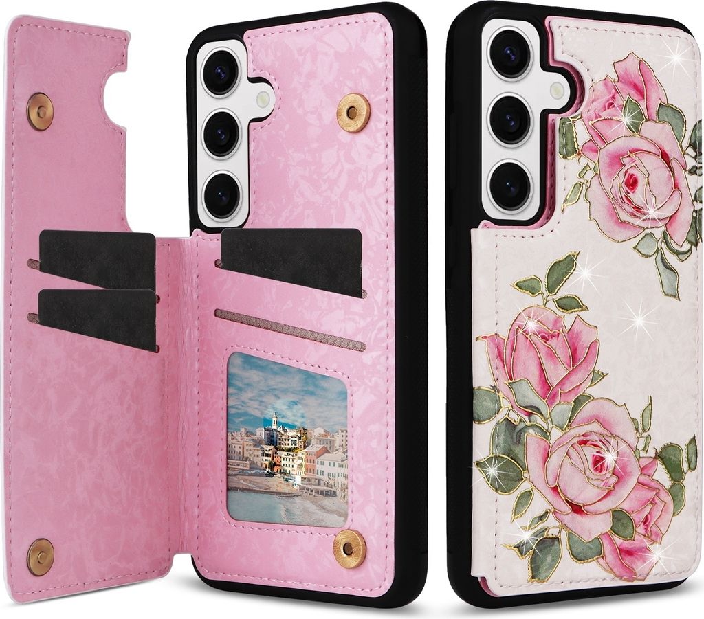 Für Samsung Galaxy S24 RFID Anti Datenklau Hülle Tasche Blumen TPU Hülle Tasche Smart Cover Motiv 4