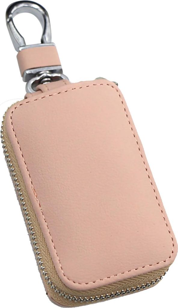 Tragbares Autoschlüsseletui mit Reißverschluss, glatterer Reißverschluss, PolyurethanMaterial, niedlicher Halter zum Aufbewahren und Tragen, Rosa