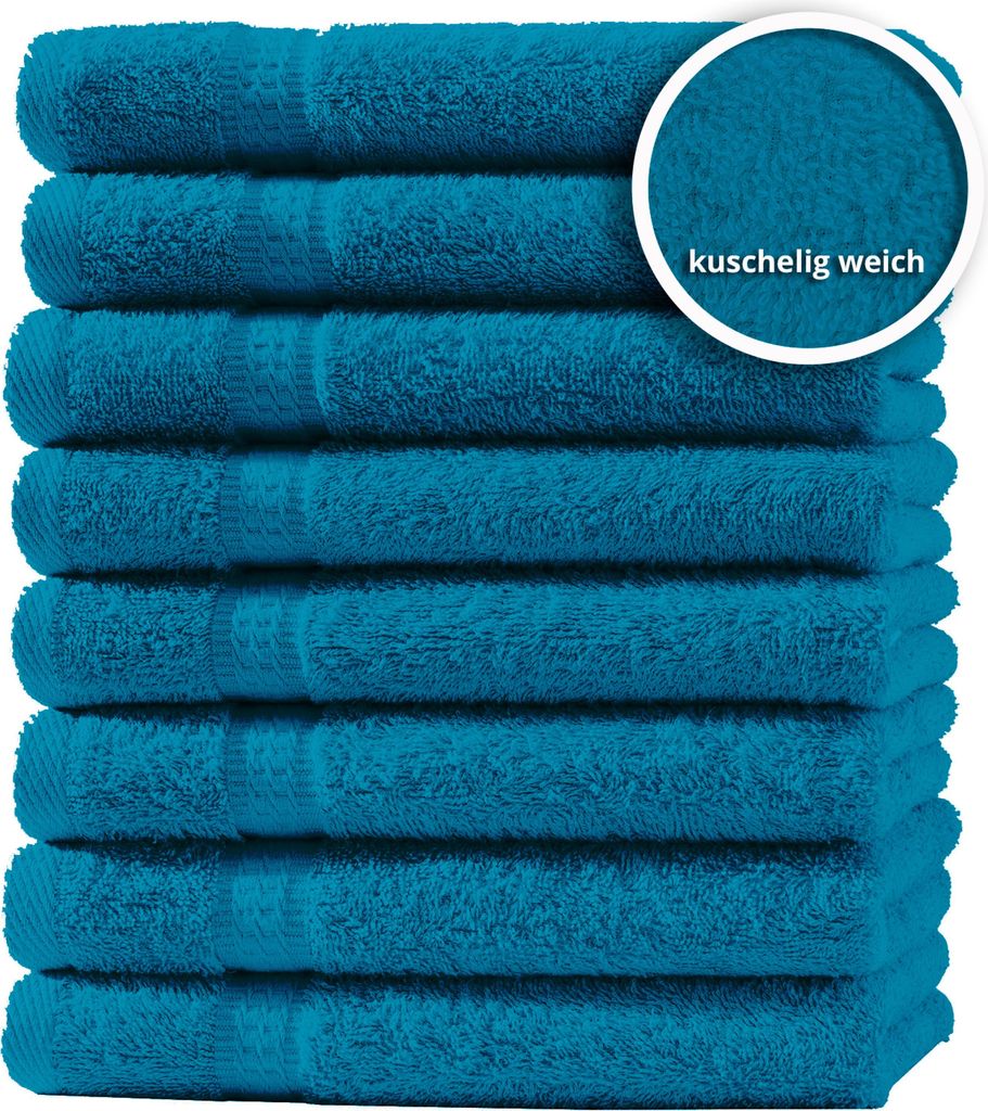 8er Set Gästetücher Handtücher Duschtücher Badetücher Frottee 100% Baumwolle, Farbe:Petrol, Größe:Handtücher 50x100 cm