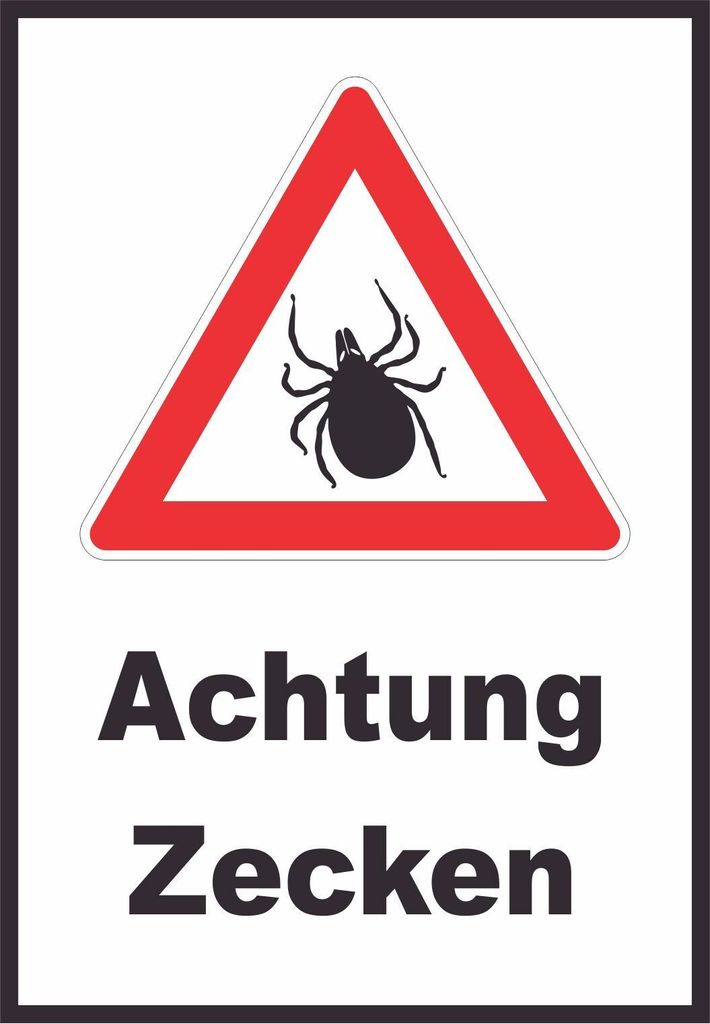 Achtung Zecken Schild A1 Rückseite selbstklebend