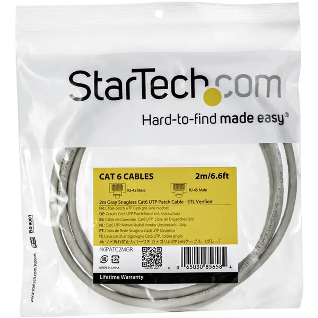 StarTech.com Cavo Cat 6 2m Grigio Antigroviglio | Patch Gigabit Professionale - 5