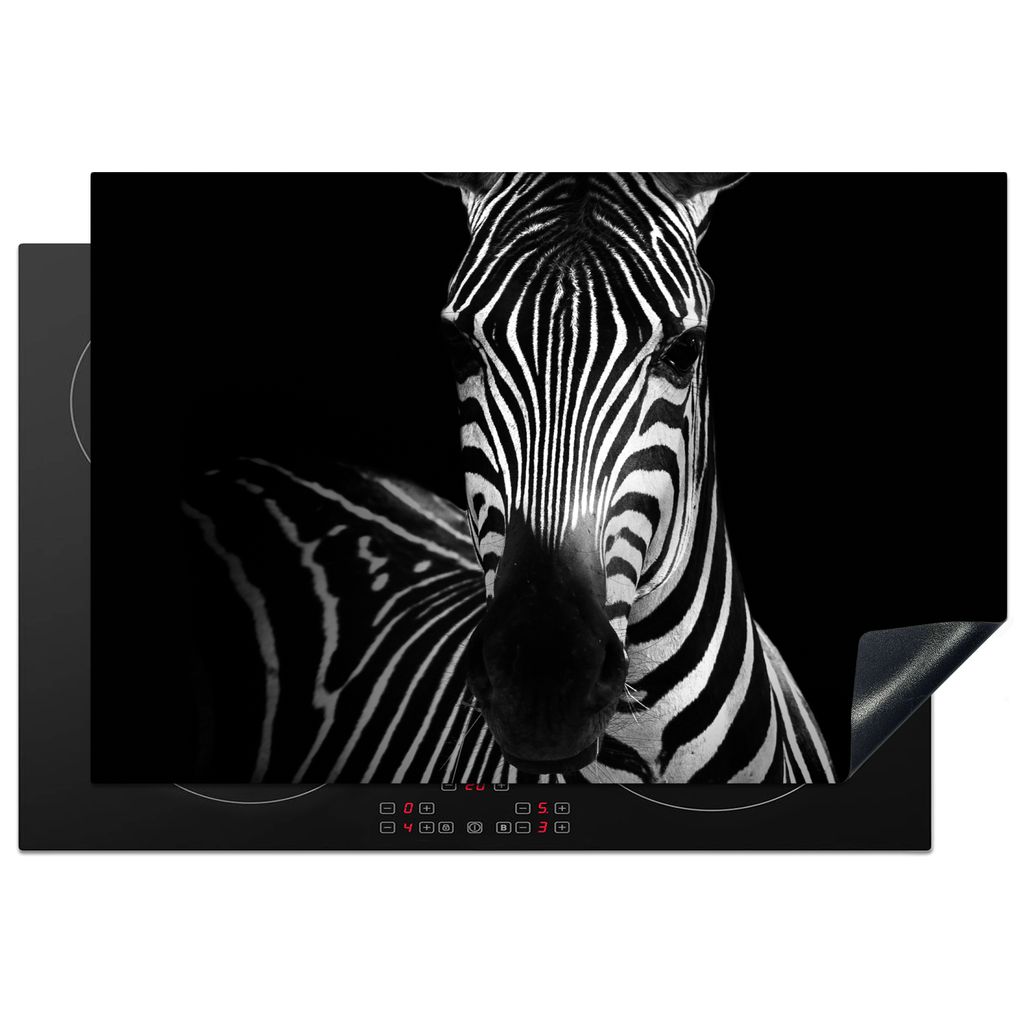 KitchenYeah Herdabdeckplatte Zebra - Schwarz - Weiß - Tiere , 78x52cm, Küche Deko, Glaskeramikkochfeld Herdabdeckung, Abdeckplatte fùr Kochfeld