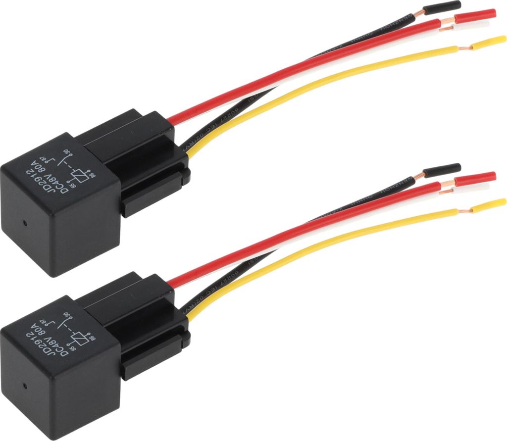 4 Pins 48V 80A 2 Stk. Auto-Relais mit Kabelbaumsteckdosen Wasserdichtes Auto-Relais Schwarz