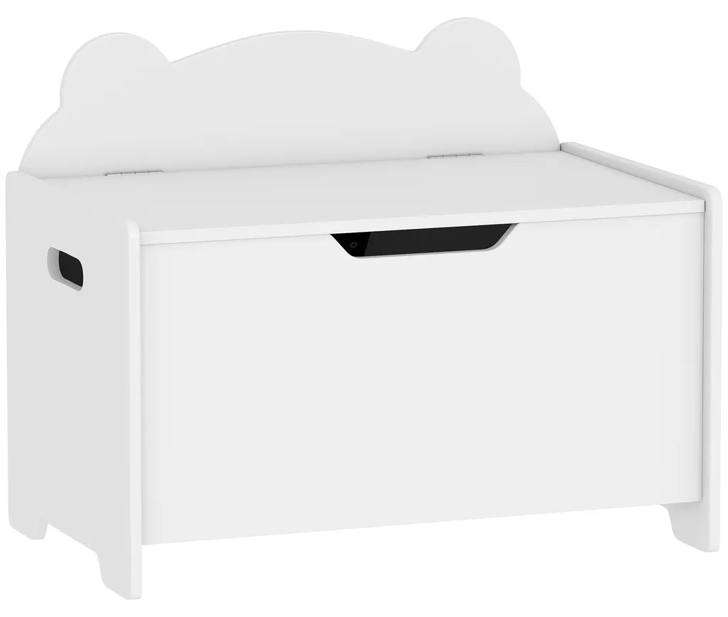 Coffre à jouets enfant blanc avec couvercle rabattable Ours 60x38x48 cm
