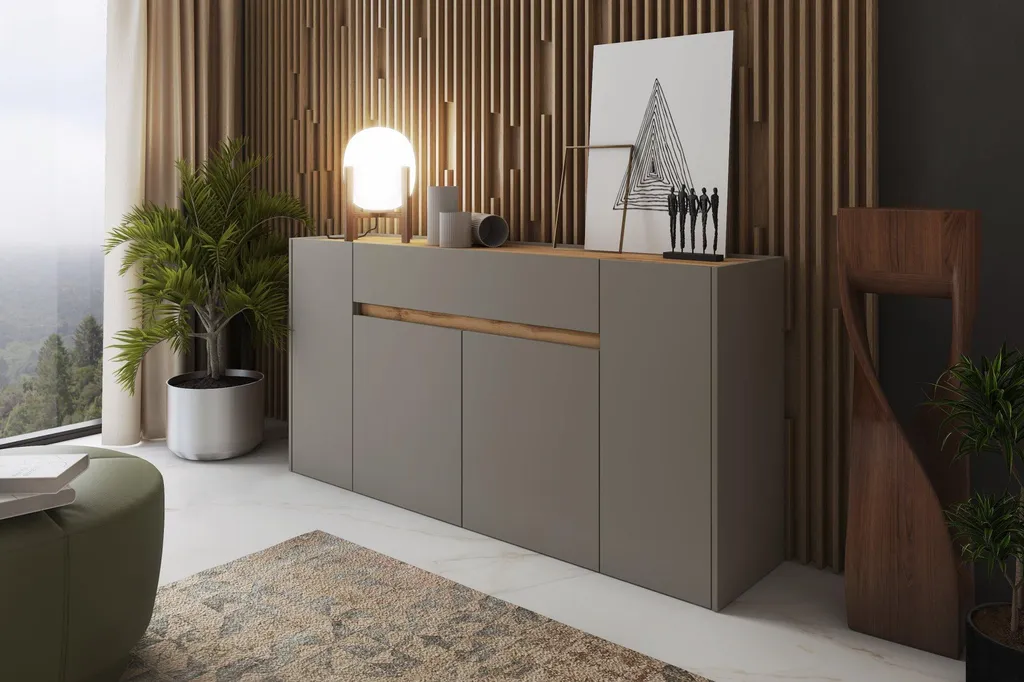 Solution de Rangement 170 cm Gris Taupe : Buffet Moderne à 3 Étagères