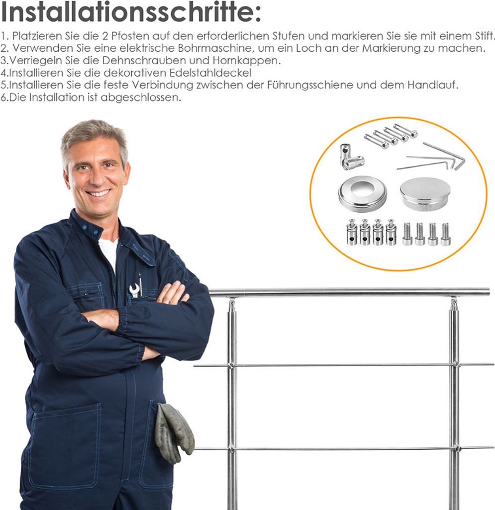 EINFEBEN Treppengeländer Geländer Edelstahl 120 cm 5 Produktbild 3