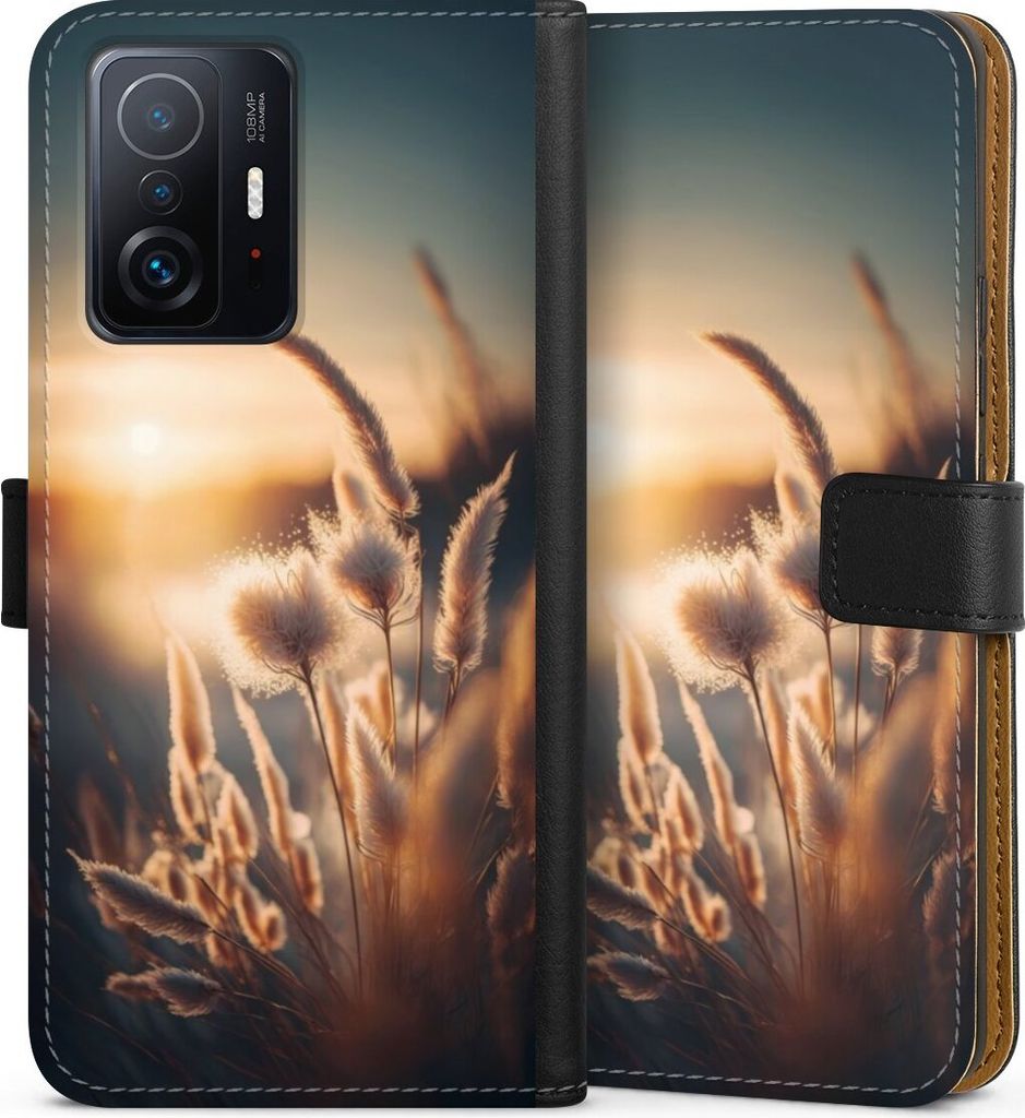DeinDesign Klapphülle für Xiaomi 11T Pro 5G Handytasche Lederhülle Tasche Natur Sonne Pampasgras