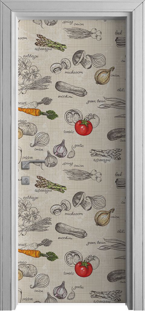 Tür Selbstklebende 80x210 cm Türfolie Türtapete Klebefolie - Vintage Küchengemüse