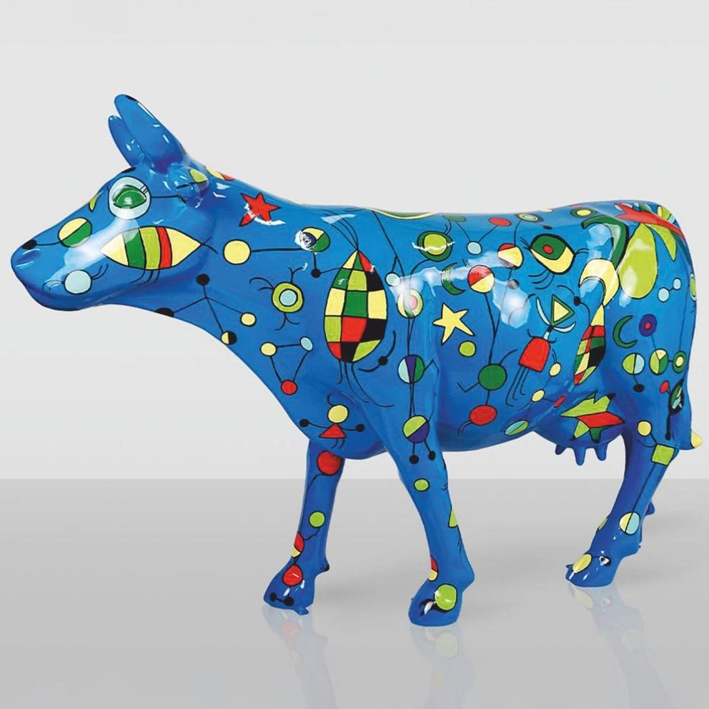 Casa Padrino XXL Deko Skulptur Kuh Blau / Bunt 220 cm - Lebensgroße Garten Figur
