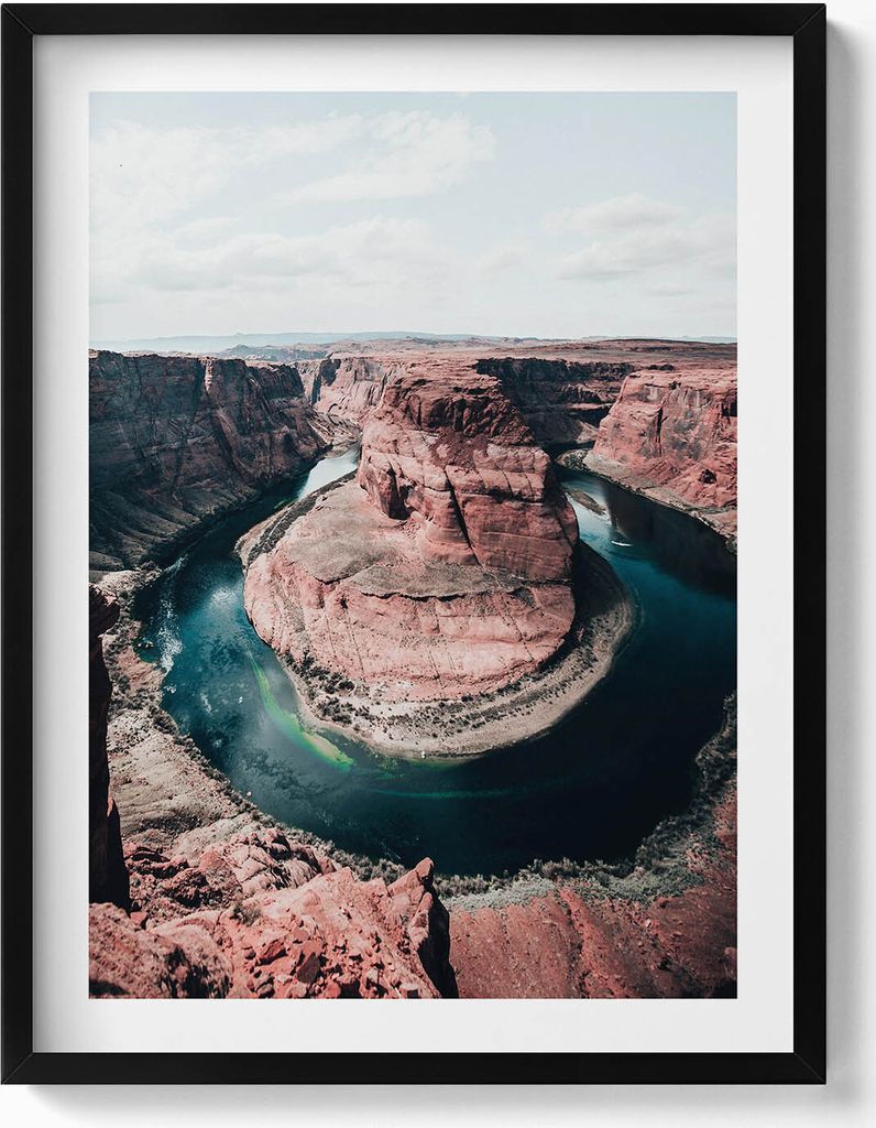 Fluss- und Felsenlandschaft– Wandbild mit Rahmen – Gerahmtes Bild – Wanddekoration – 60x80 cm – Schwarz Rahmen
