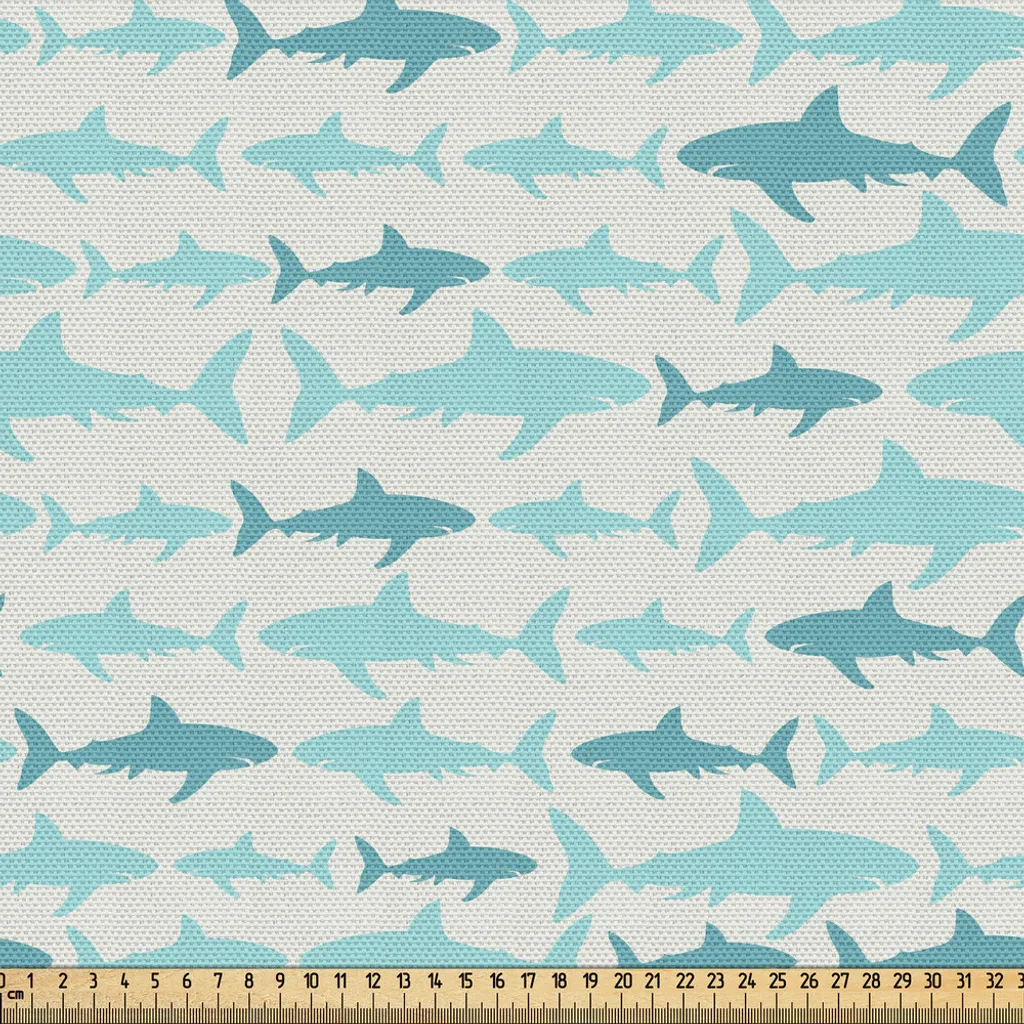 ABAKUHAUS Tissu au mètre Requin Monochrome Bleu Sarcelle 148x300cm
