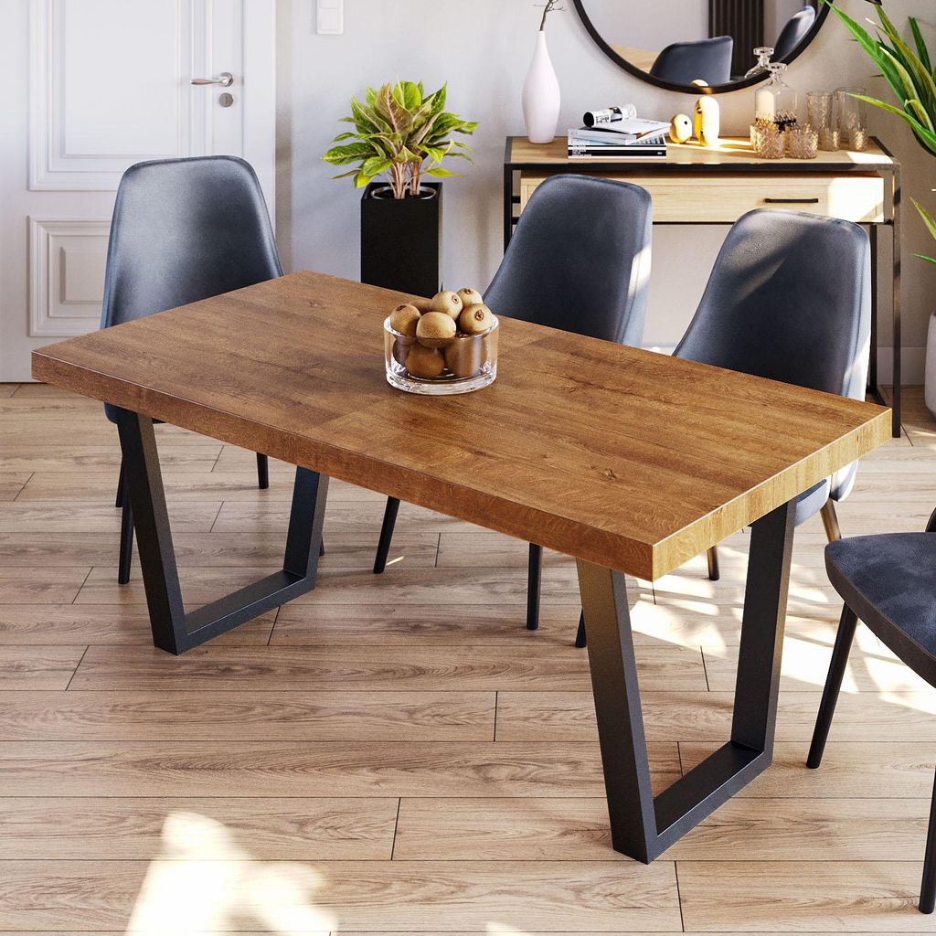 Furneo | Ausziehbarer Esstisch - 160/260 cm - Eiche Lefkas - Robuste Konstruktion - Metallbeine - für Küche und Esszimmer