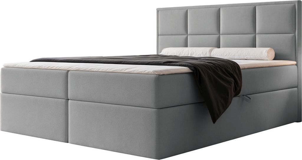 Selsey Silensio – Boxspringbett 180x200, Bonellmatratze, Topper, Samt, grau
