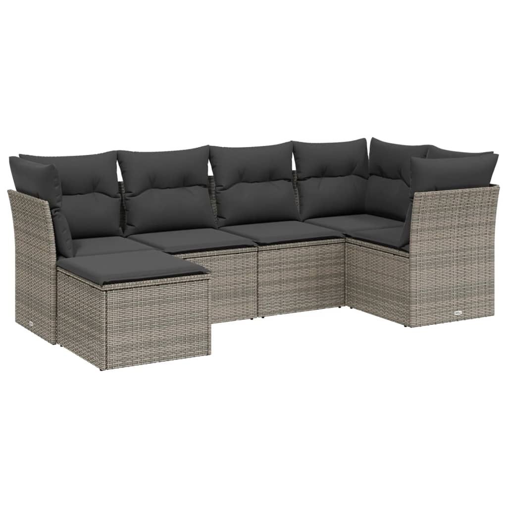 vidaXL 6-tlg. Garten-Sofagarnitur mit Kissen Grau Poly Rattan