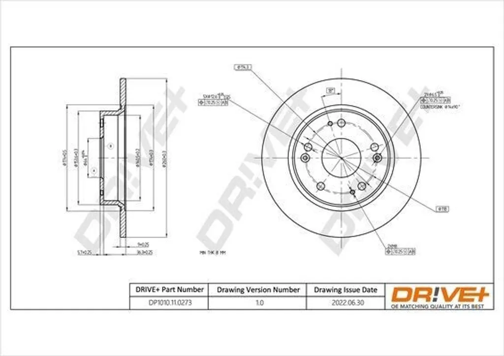 Freinage arrière Civic VIII IX : Disque Dr!ve+ 3501011XJZ08A fiable