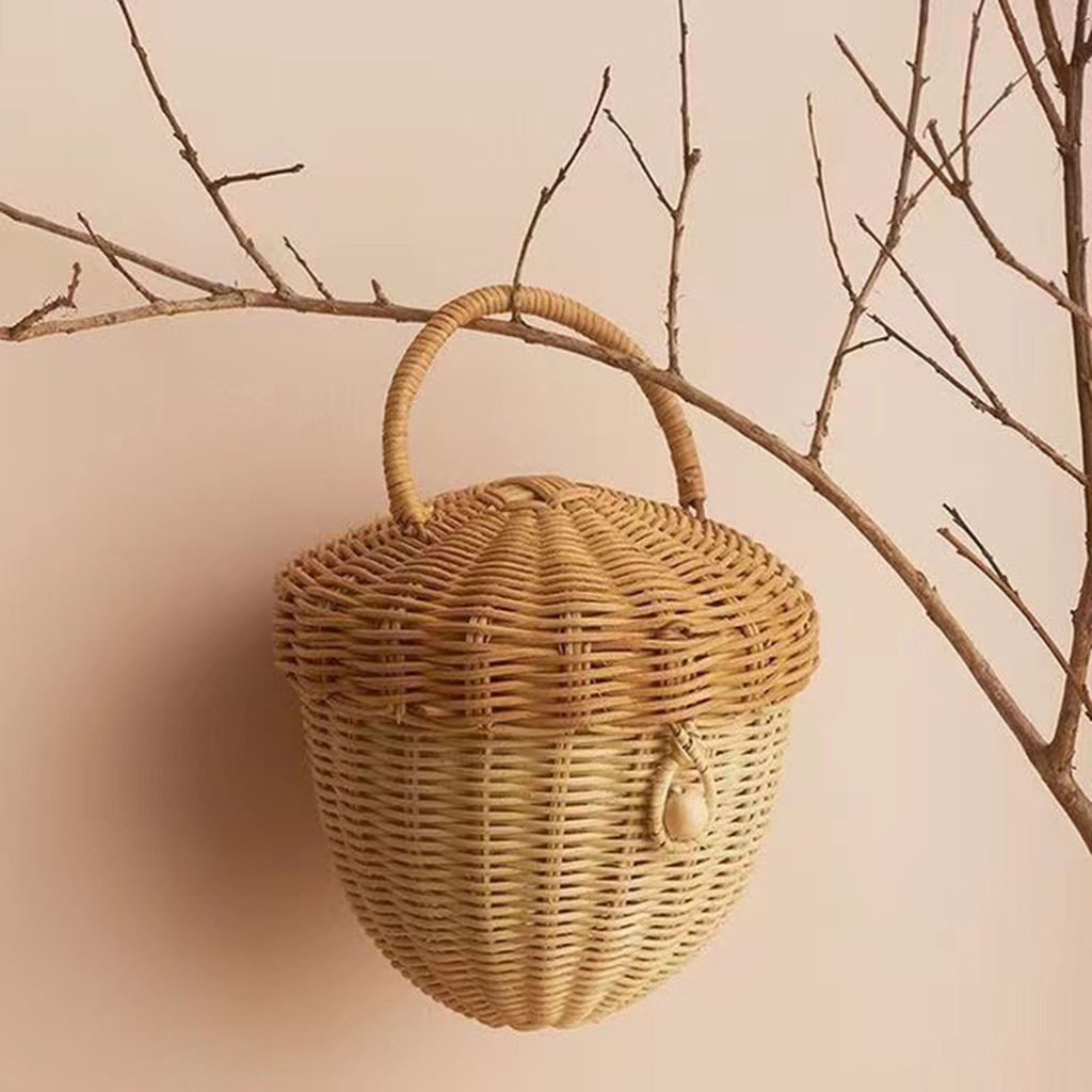 Rattan-gewebter Korb, böhmischer, eichelförmiger tragbarer Aufbewahrungsbeutel, Picknickkorb, Kleinigkeiten-Organizer für Fotografie-Requisiten,...