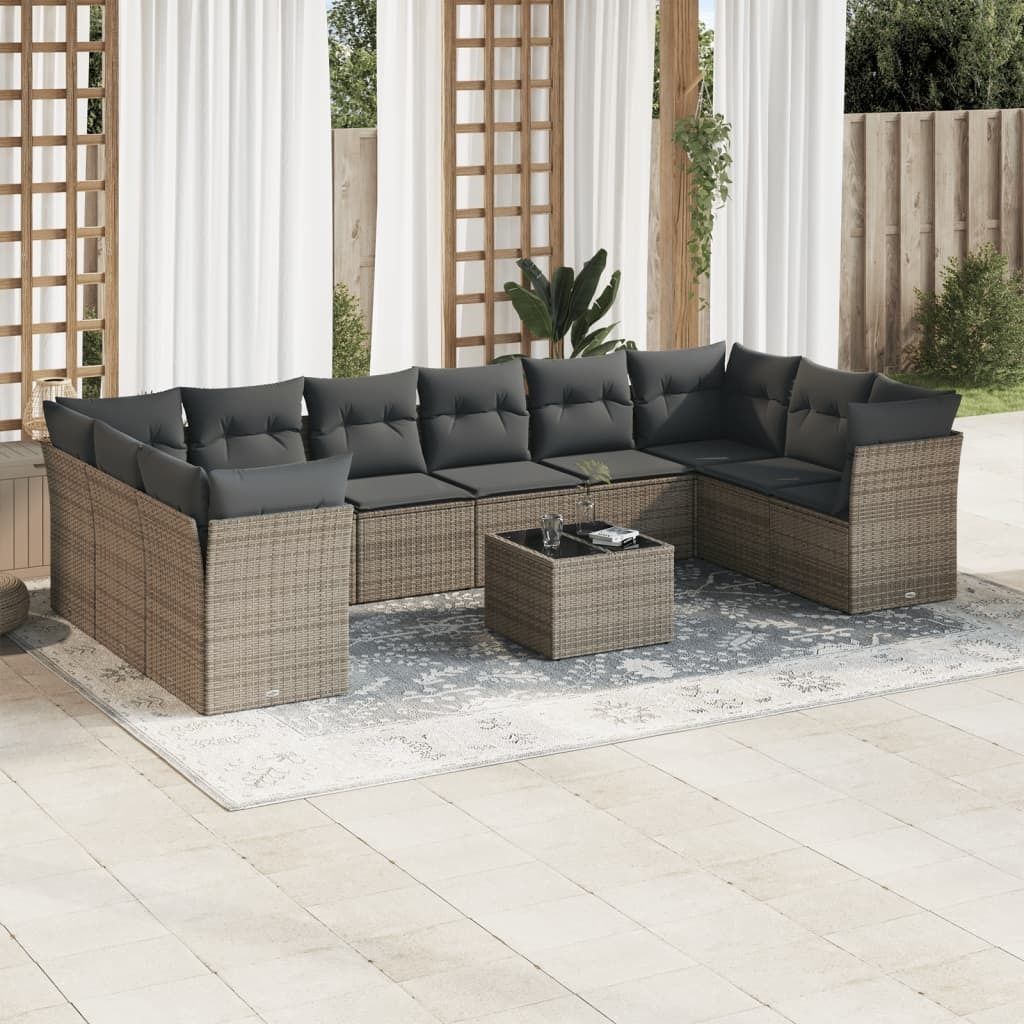 Maison Exclusive - 11-tlg. Garten-Sofagarnitur mit Kissen Grau Poly Rattan