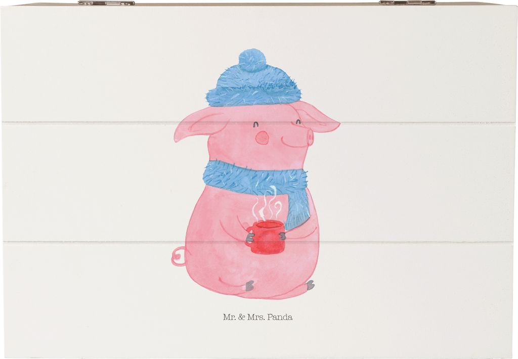 Mr. & Mrs. Panda Box Schweinchen Glühwein 22 x 15 cm - Weiß - Geschenk, fotobox, Schatzkiste, Holz Aufbewahrungsbox, Betrunken, Holzbox mit Decke...