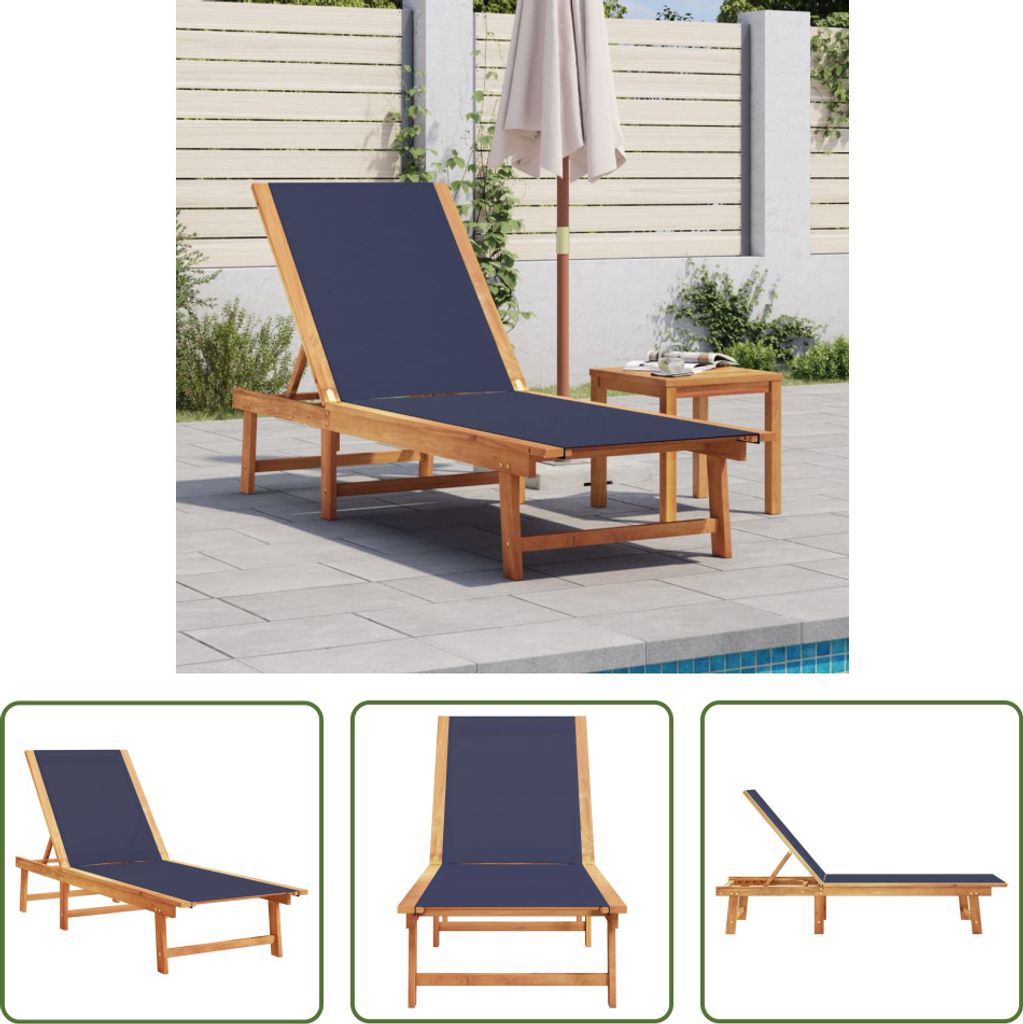 The Living Store Sonnenliege Blau Massivholz Akazie und Produktbild 