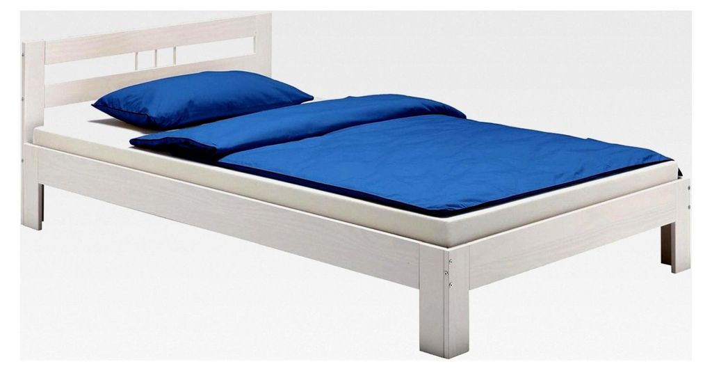 Massivholzbett Theo Jugendbett Bettgestell Einzelbett mit Kopfteil Kiefer massiv 100 x 200 cm weiß lackiert