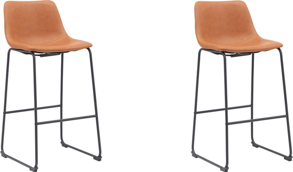 LABEL51 Barhocker Risto - Cognac - Kunstleder - Sitzhöhe 75 - 2er-Set