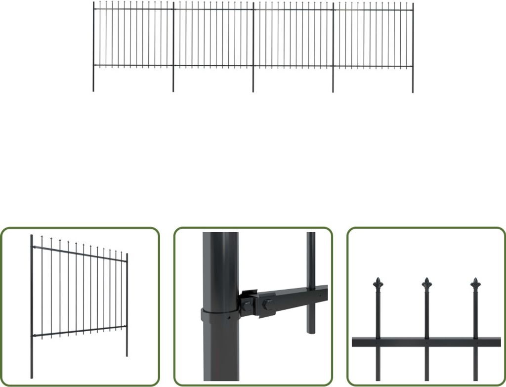 The Living Store Gartenzaun mit Speerspitzen Stahl 6,8 x 1,5 m Schwarz