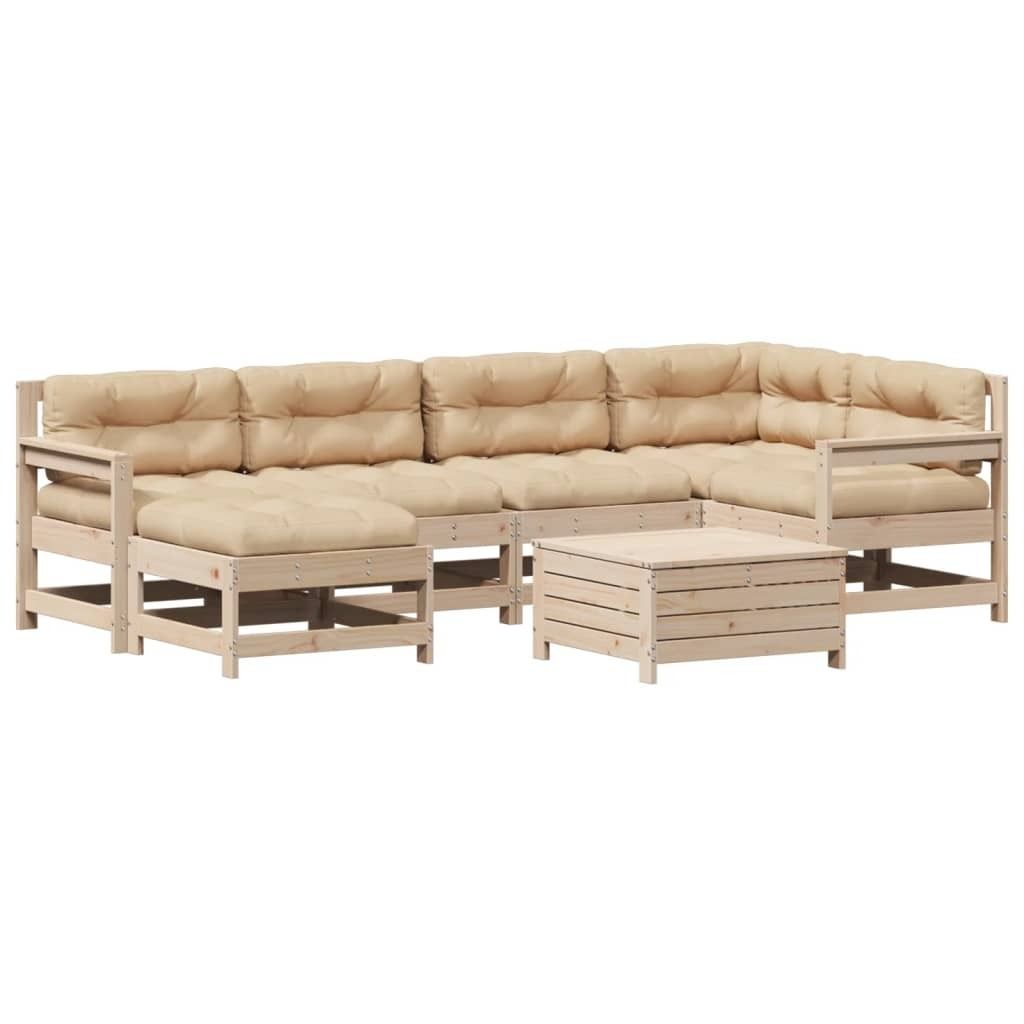 SYFAX 7-tlg. Garten-Lounge-Set mit Kissen Massivholz Kiefer