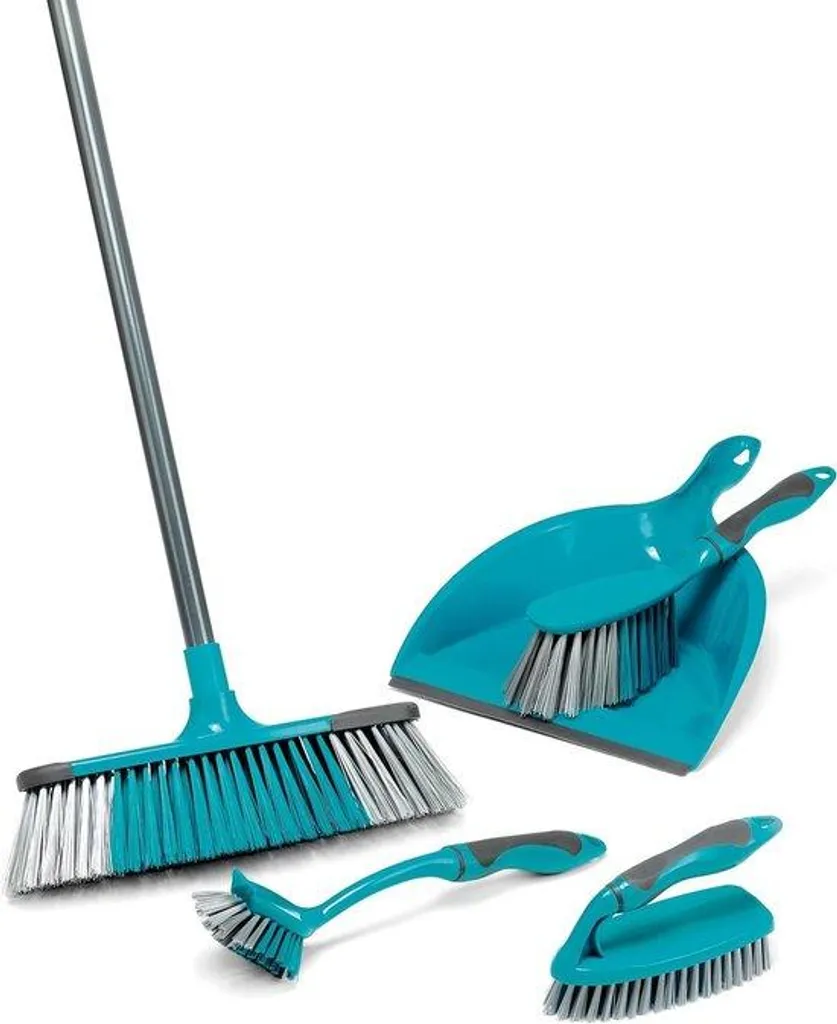 Kit nettoyage 5 pièces turquoise : brosses ergonomiques et microfibre