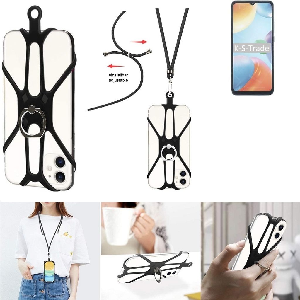 K-S-Trade 3in1 Handykette Handyband Handykordel Halsband Smartphone-Ring Handy-Ring kompatibel mit Xiaomi Redmi 10C Fingerhalterung Handyring