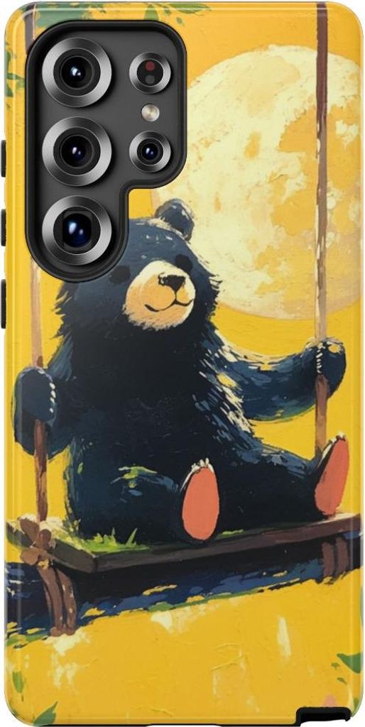 Schwarzer Bär auf Baumschaukel im Mondschein – Hülle Kompatibel mit Samsung Galaxy S25 Ultra