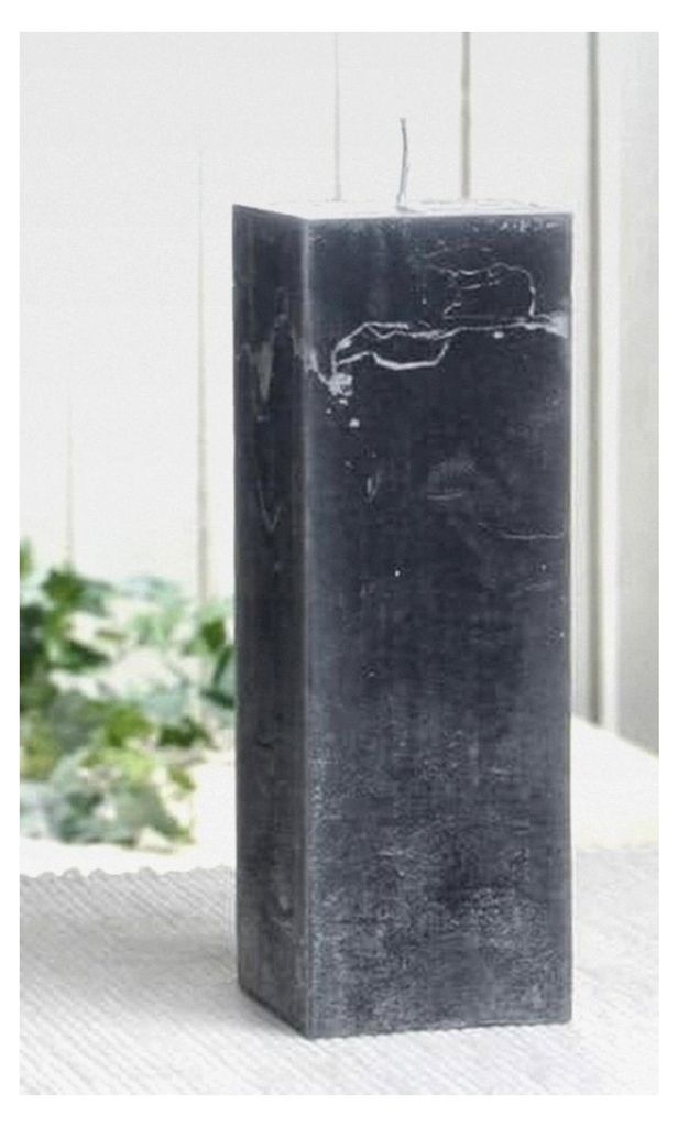 Rustikale Stumpenkerze, quadratisch, 15x5x5 cm, anthrazit-schwarz