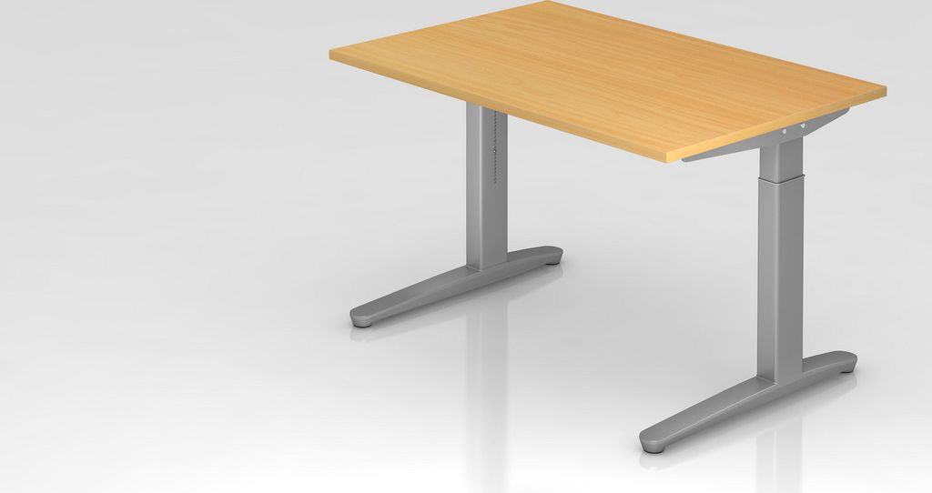 Schreibtisch Mika | Buche | Silber Gestell | BxT 120x80cm | Arbeitshöhe 65-85cm | höhenjustierbar, 1cm Raster | C-Fuß-Gestell | Rechteckform