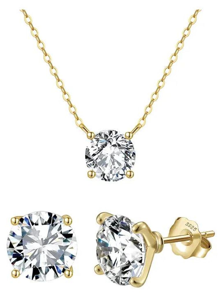 Suzan Gold Vergoldetes Schmuckset Silber 925 Damen | Halskette & Ohrstecker mit funkelndem Zirkonia im edlen Design Lunara | Hautfreundlich, wass...