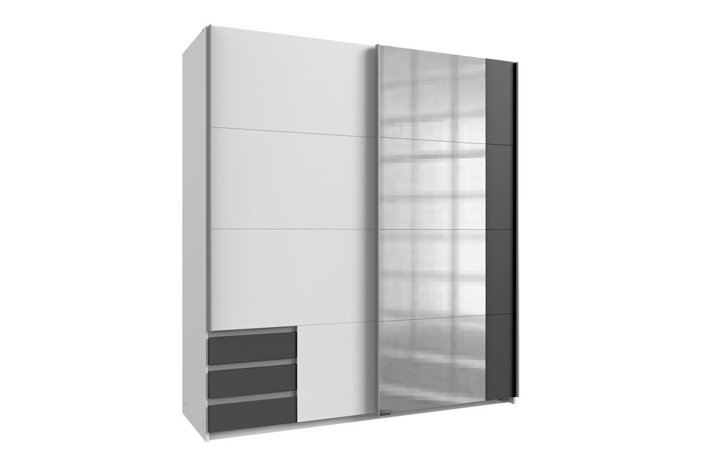 Kleiderschrank Emden in Weiß mit Graphit 179 cm Breite mit Spiegel