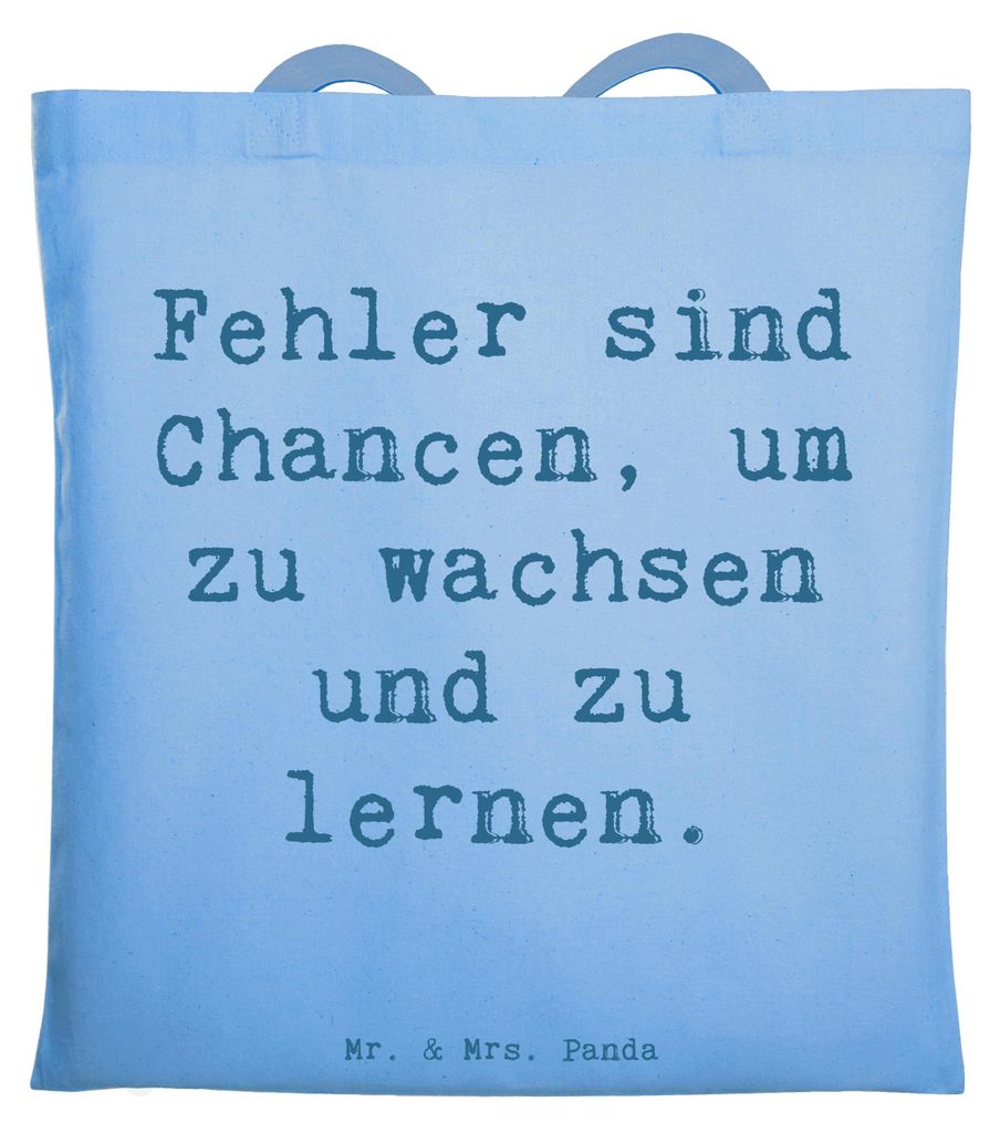 Mr. & Mrs. Panda Tote Bag Spruch Fehler lernen wachsen - Sky Blue - Geschenk, Vertrauem, Zuversicht, Stärke, Jutebeutel, inspirierender, Lebenswei...