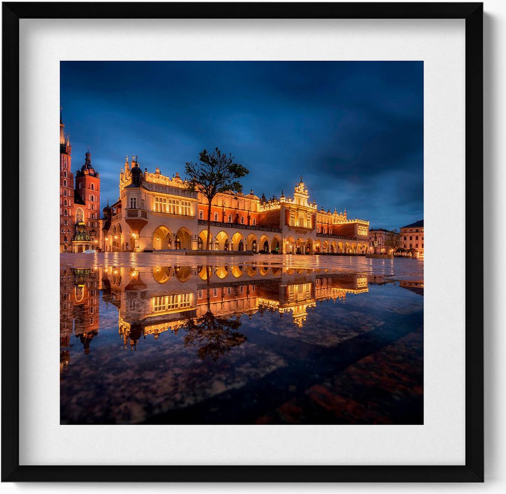 Krakauer Marktplatz Tuchhalle– Wandbild mit Rahmen – Gerahmtes Bild – Wanddekoration – 50x50 cm – Schwarz Rahmen