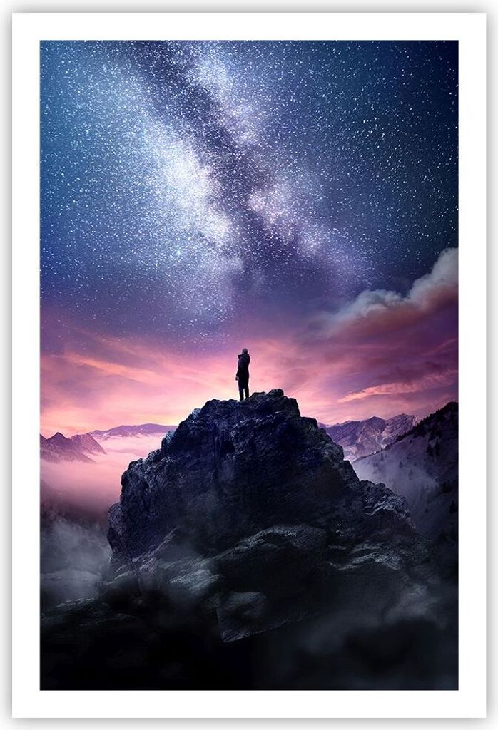 Poster - Poster ohne Rahmen - Gipfel Wolken Nacht - 61x91,5 cm - Wand Bild - Wanddeko - Wandbilder - Kunstposter - Wandposter - Bilder - Kunstdruck...