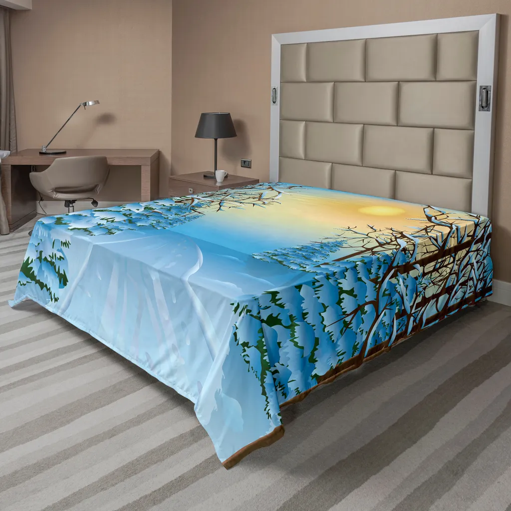 Drap de dessus doux Forest View pour lit décoratif 244x205 cm bleu jaune