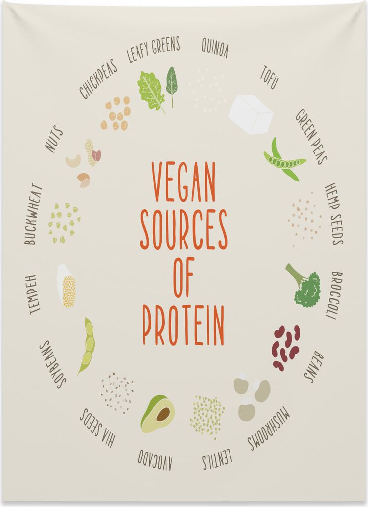 Abakuhaus Vegetarier Wandteppich, Vegane Proteinquellen aus Weiches Mikrofaser Stoff Kein Verblassen Klare Farben Waschbar, 110 x 150 cm, Mehrfarbig