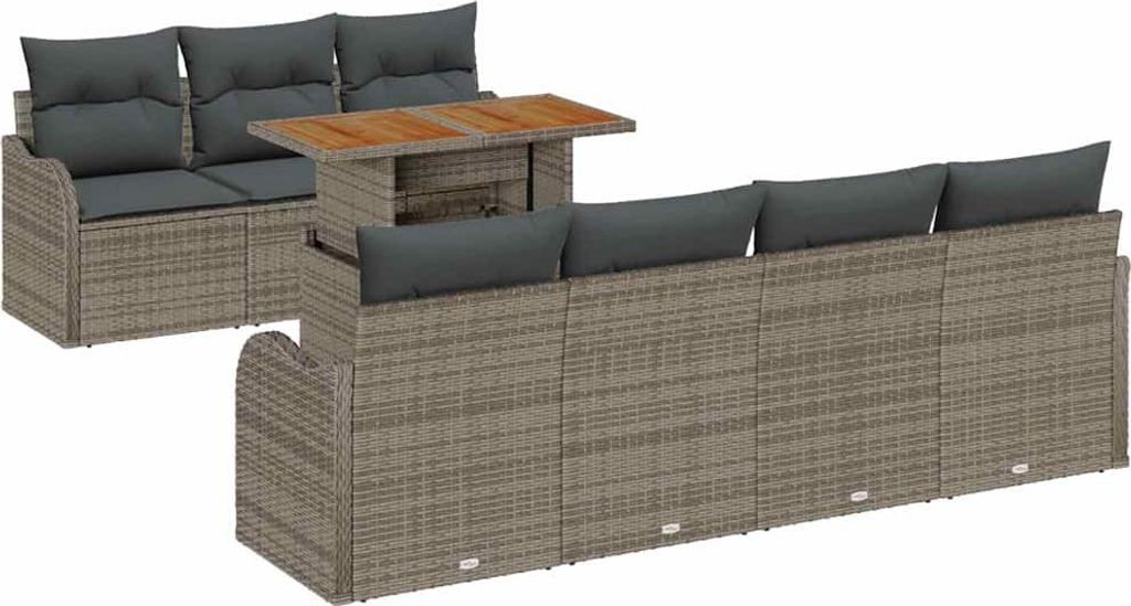 Garten-Sofa-Set mit Speicher 8 pcs Grau Poly Rattan