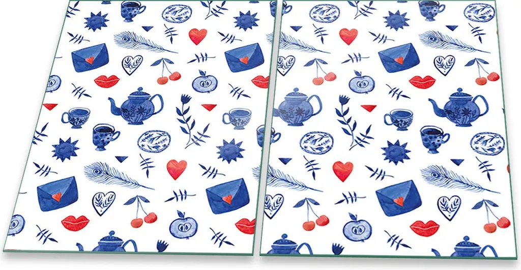 Copripiano Cottura in Vetro Blu Astratto 2 Pezzi 40x52 cm - Arte in Cucina