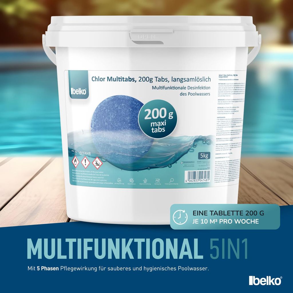 4x5kg Blue Tabs 20g 5in1 Multitabs chlor für Pool Schwimmbad Chlortabs Alegezid